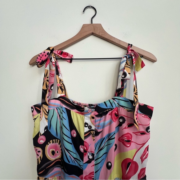 Hale Bob Elbise maxi Dress XS Tropical Floral Tiered Bow Button Down Colorful - Picture 8 of 15